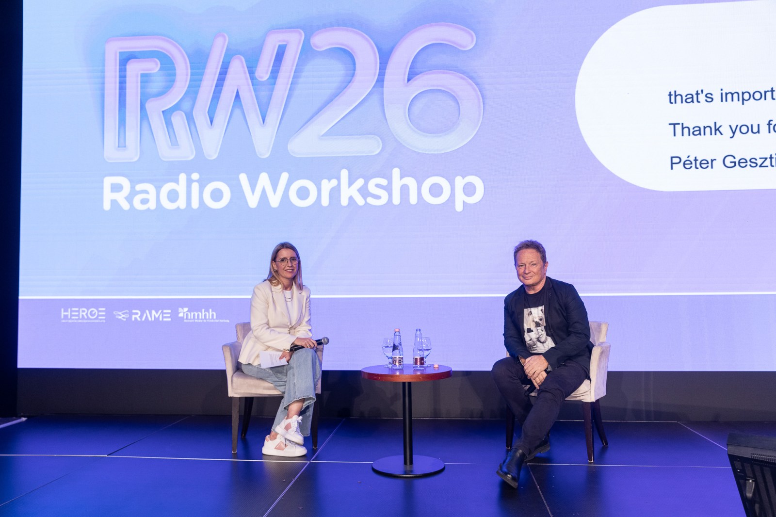 Orbán-Mikus Tamara és Geszti Péter a Radio Workshop 2026 színpadán